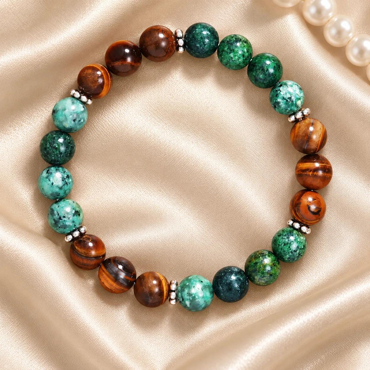 Tiger Eye & Granite Stone Beaded Bracelet view 1