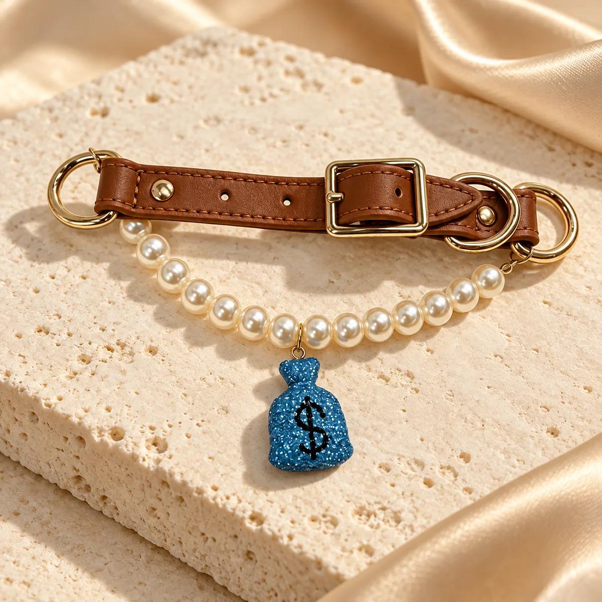 Blue Sparkle Pearl Pet Collar view 2